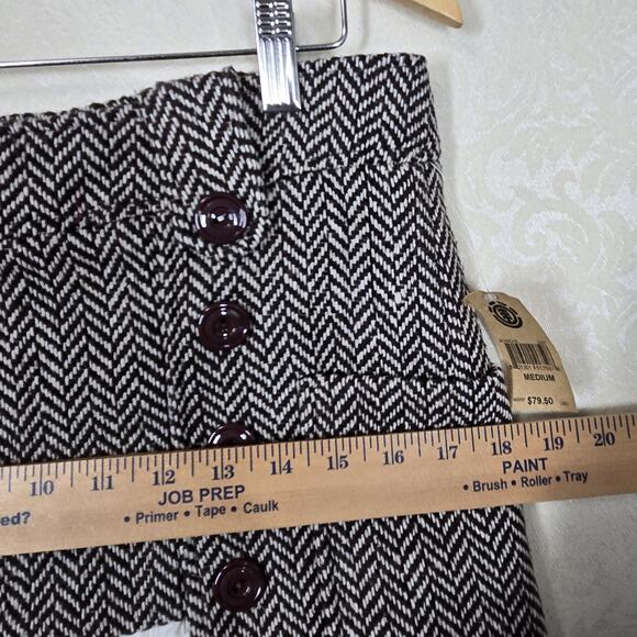 VTG Element Wool Blend Mini Skirt sz M Brown Herringbone Boho Ruffle Inset - Picture 14 of 16